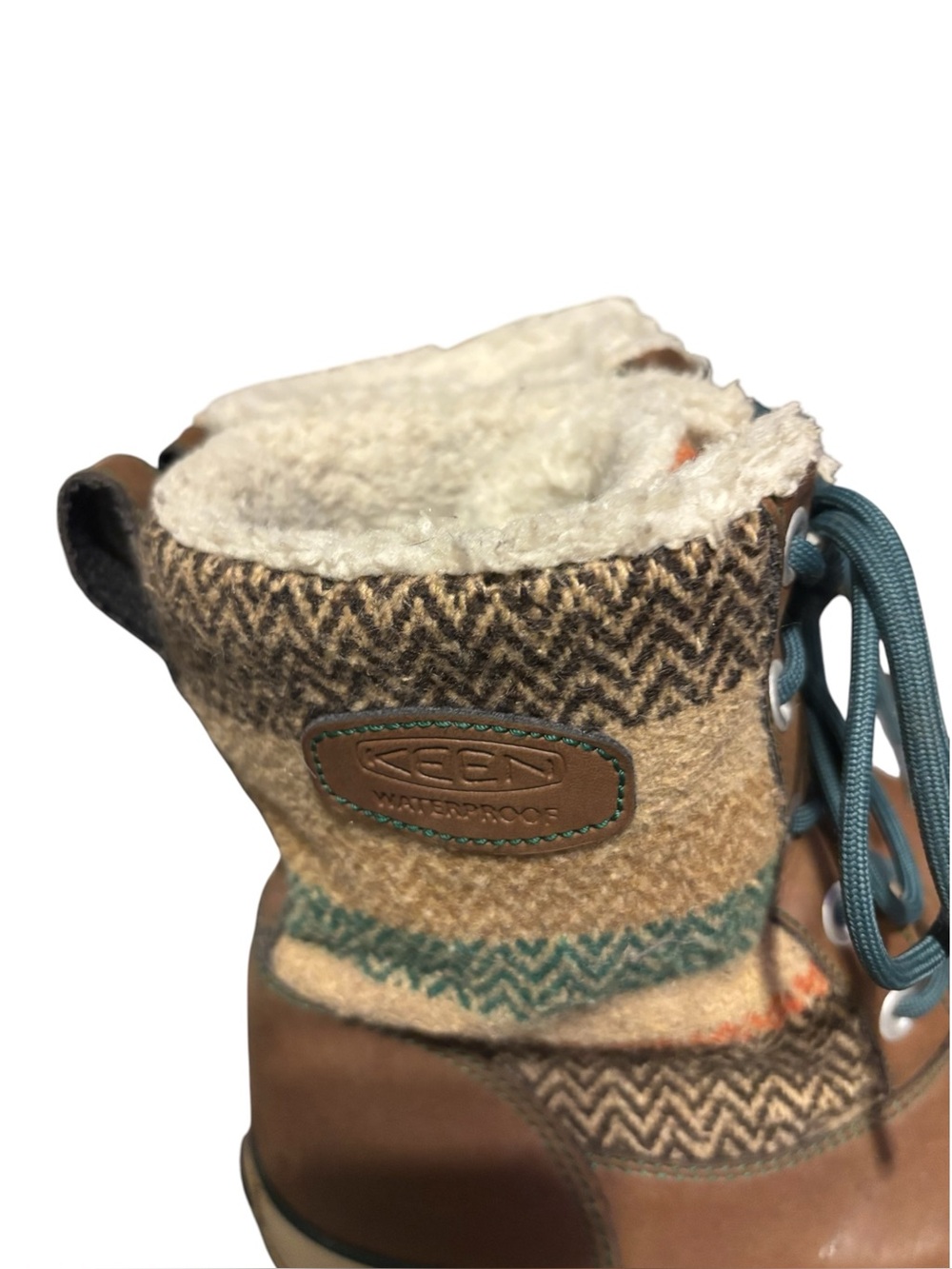 Keen Tan Striped Sherpa Lined Winter Boots Womens 8.5 - Picture 3 of 5